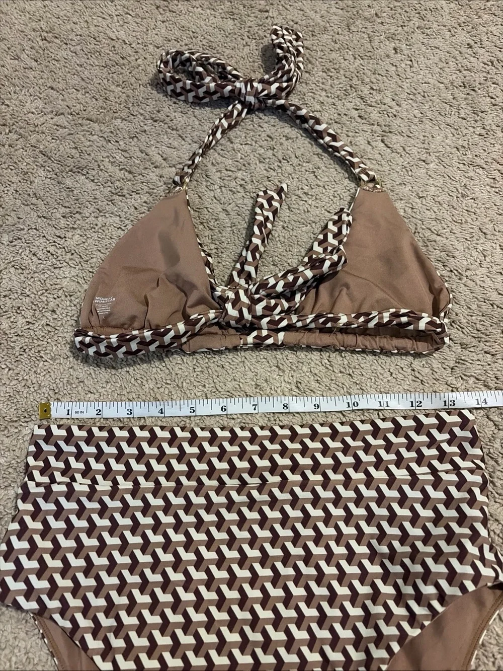 Monday Swimwear Morocco Top Sorrento Bottoms Brown Husk Geo Size Large